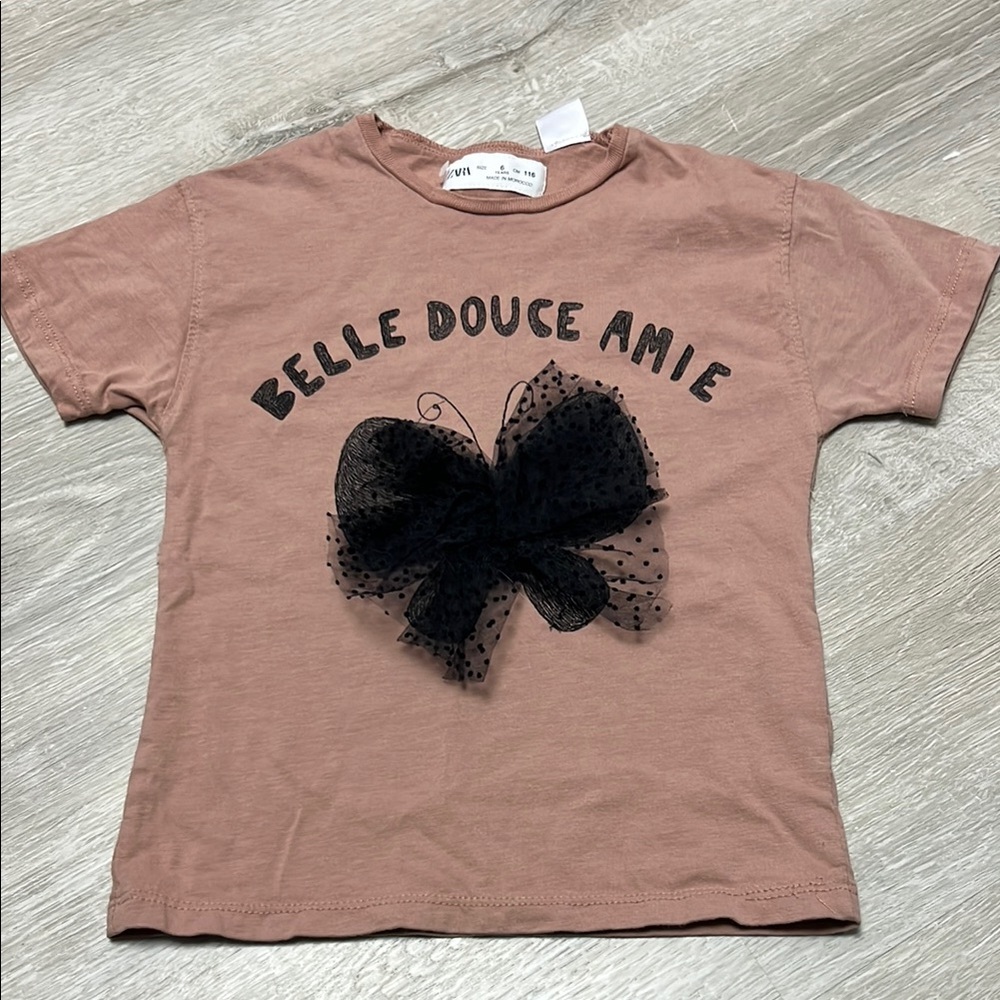 Zara Kids T-Shirt - Dusty Pink with Black Butterfly
